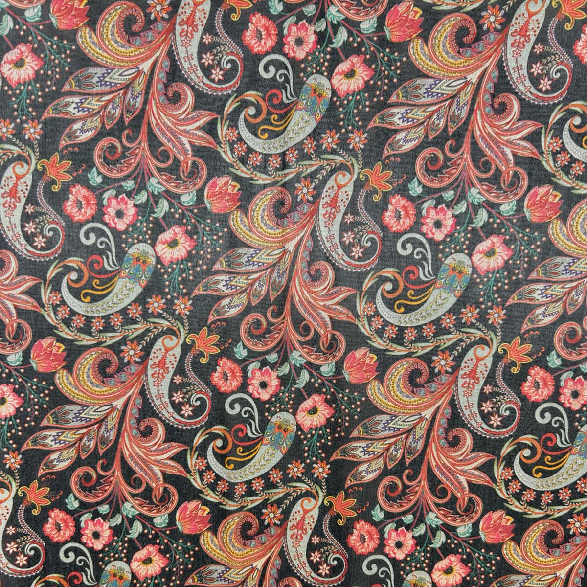Midnight Paisley Faux Silk Fabric