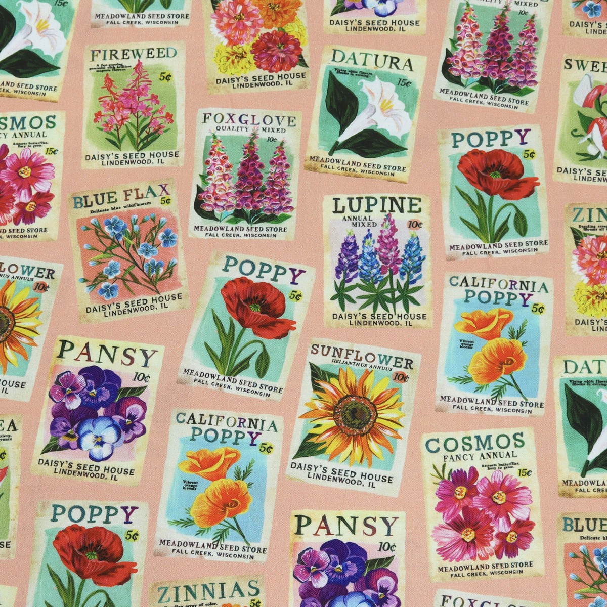 A Wildflower Heart Fabric Collection - Heritage Seedpacks Light Peach Jam