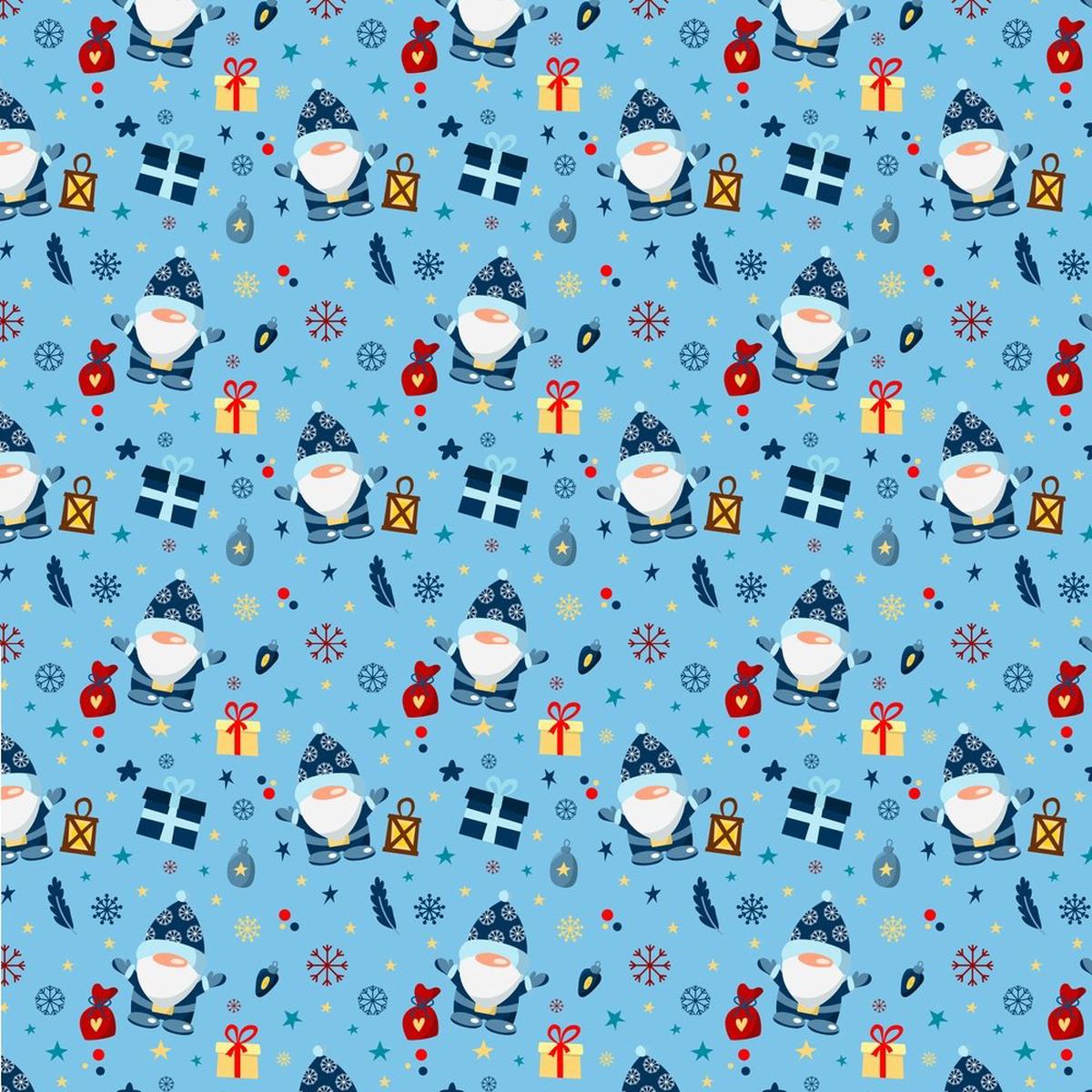 Holiday Gnomes Snowflakes Gifts Fabric - Blue