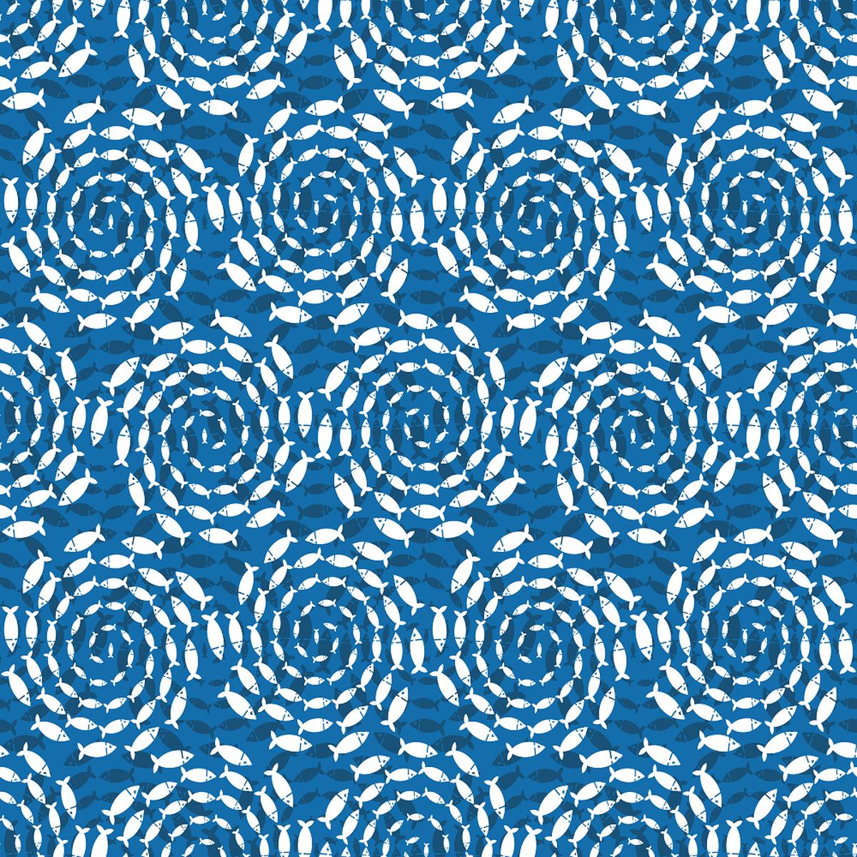 Layered Circling Fish Fabric - Blue