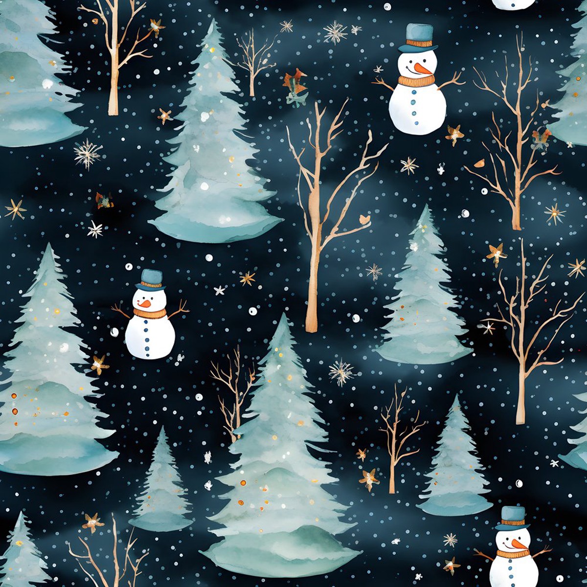 A Snowmans Winter at Night 2 Fabric