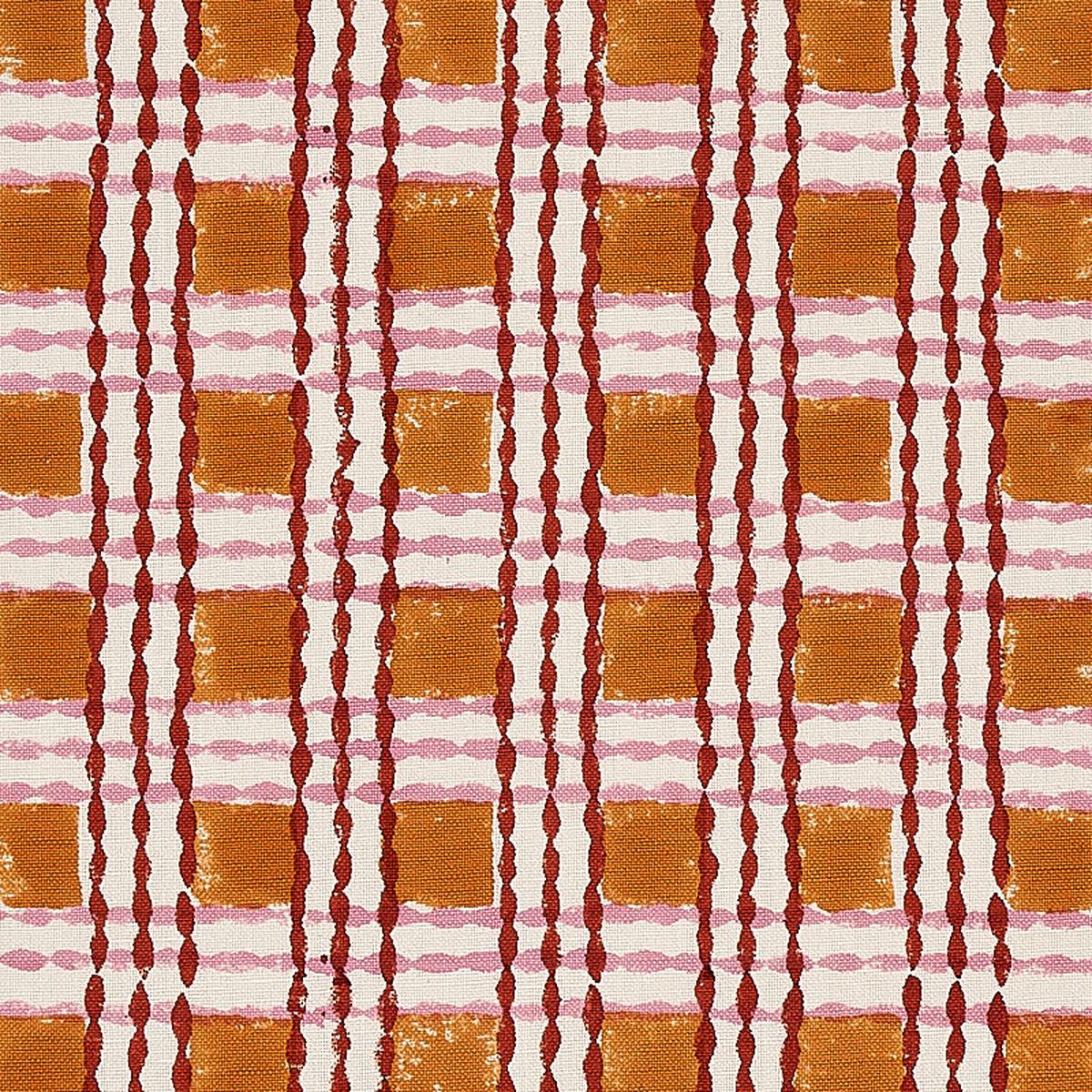 Trellis Hand Block Print Copper and Rose Fabric