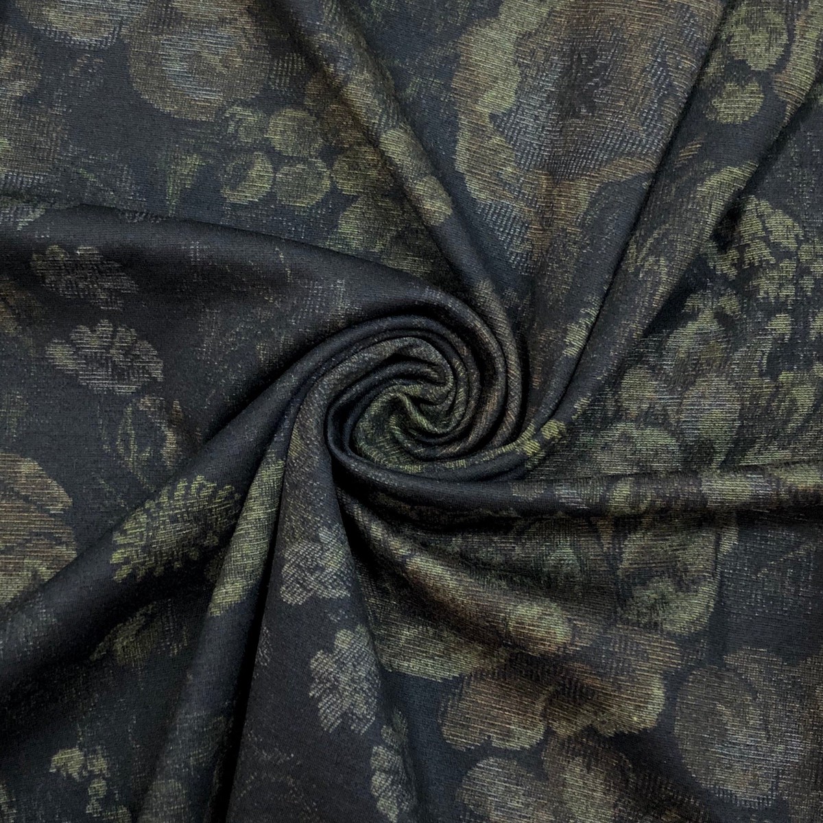 Floral Shadow - Polyester Cotton Knit - Black / Subdued Floral - 0.50M Bundle
