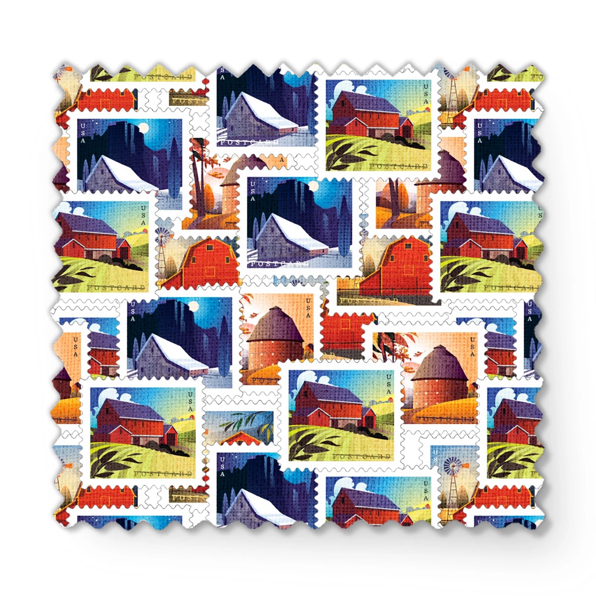 USPS Farm Postage Stamps Fabric