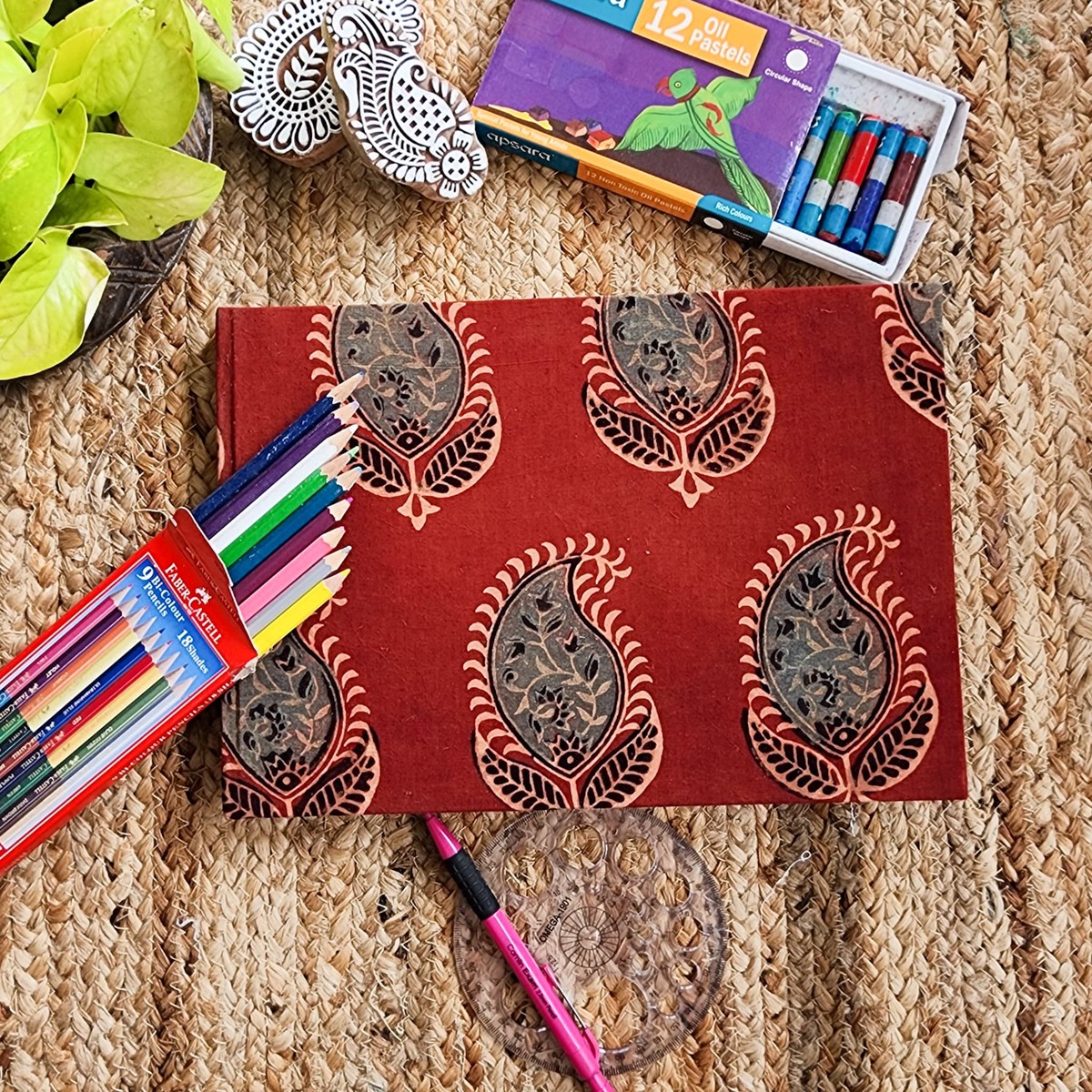 Handmade Upcycled Red Ajrak With Kairi Motif Sketch Book