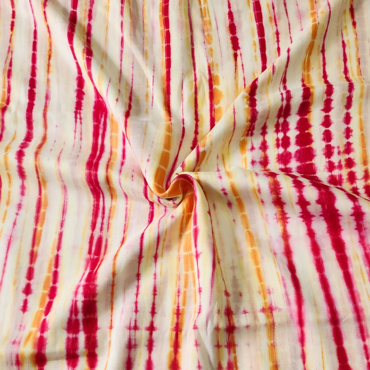 Modal Cotton Shibori Pink With Light Orange Die And Dye Fabric