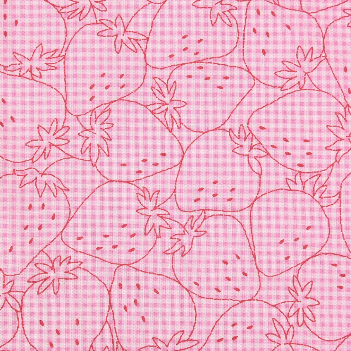 PINK Picnic Strawberries - Cotton Sheeting from Kokka