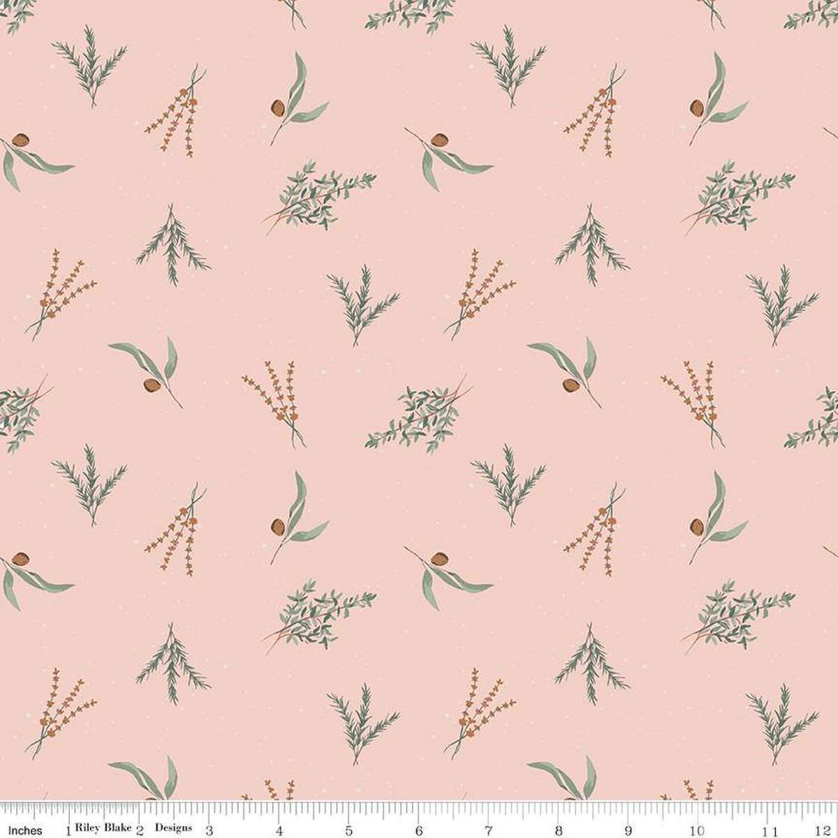 SALE Olive Grove Herbs C16632 Pink - Riley Blake Designs - Leaf Leaves Plants Nature - Quilting Cotton Fabric