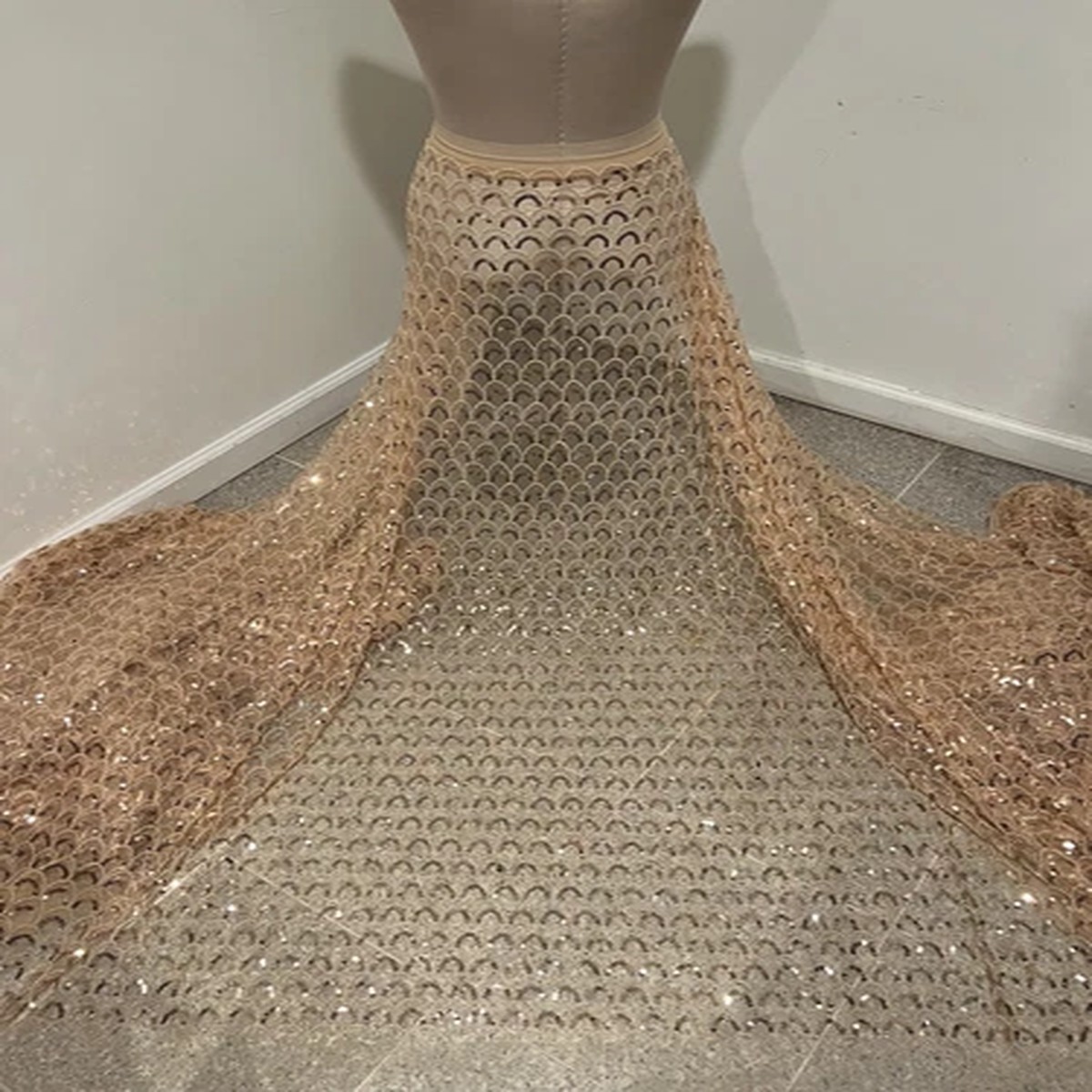 Peach Embroidery Pearl Beaded Sequins Lace Fabric 50 Width 1 Yard
