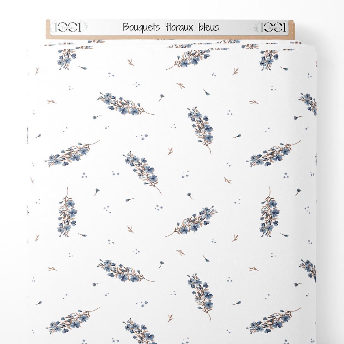 Tissu - Bouquets floraux bleus
