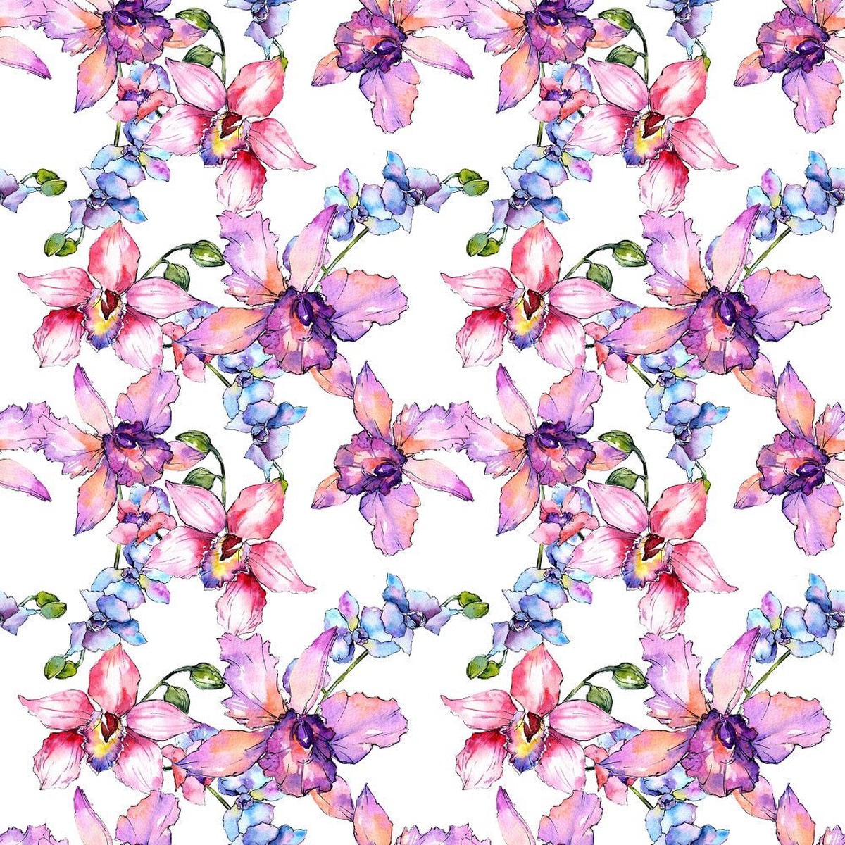 Watercolor Wildflower Orchid 3 Fabric