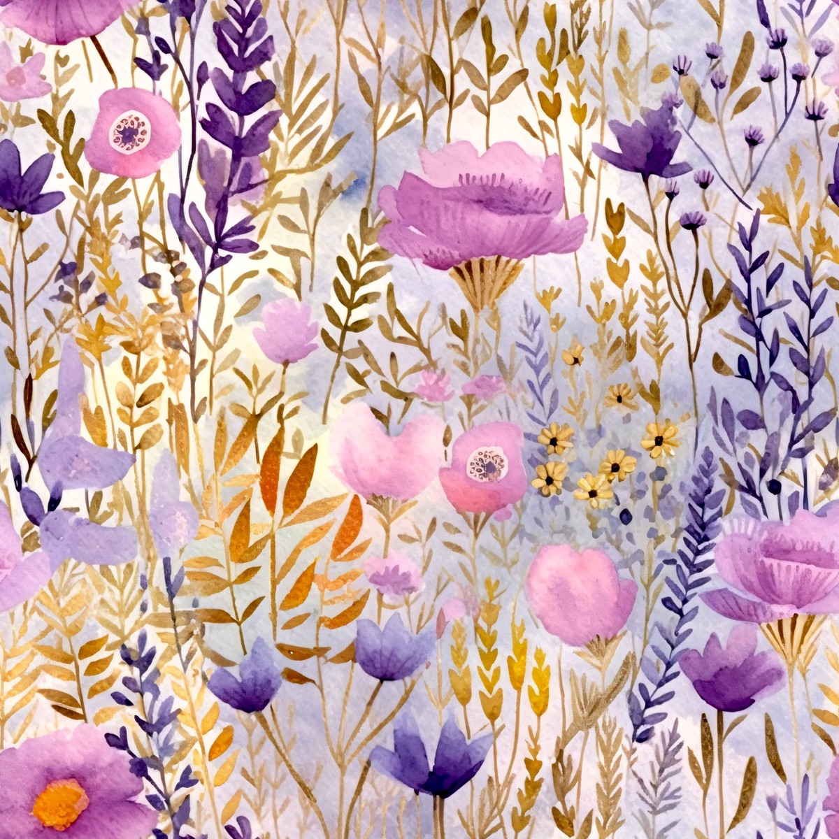 Periwinkle Purple Pink Floral Pattern 18 Quilting Cotton Fabric
