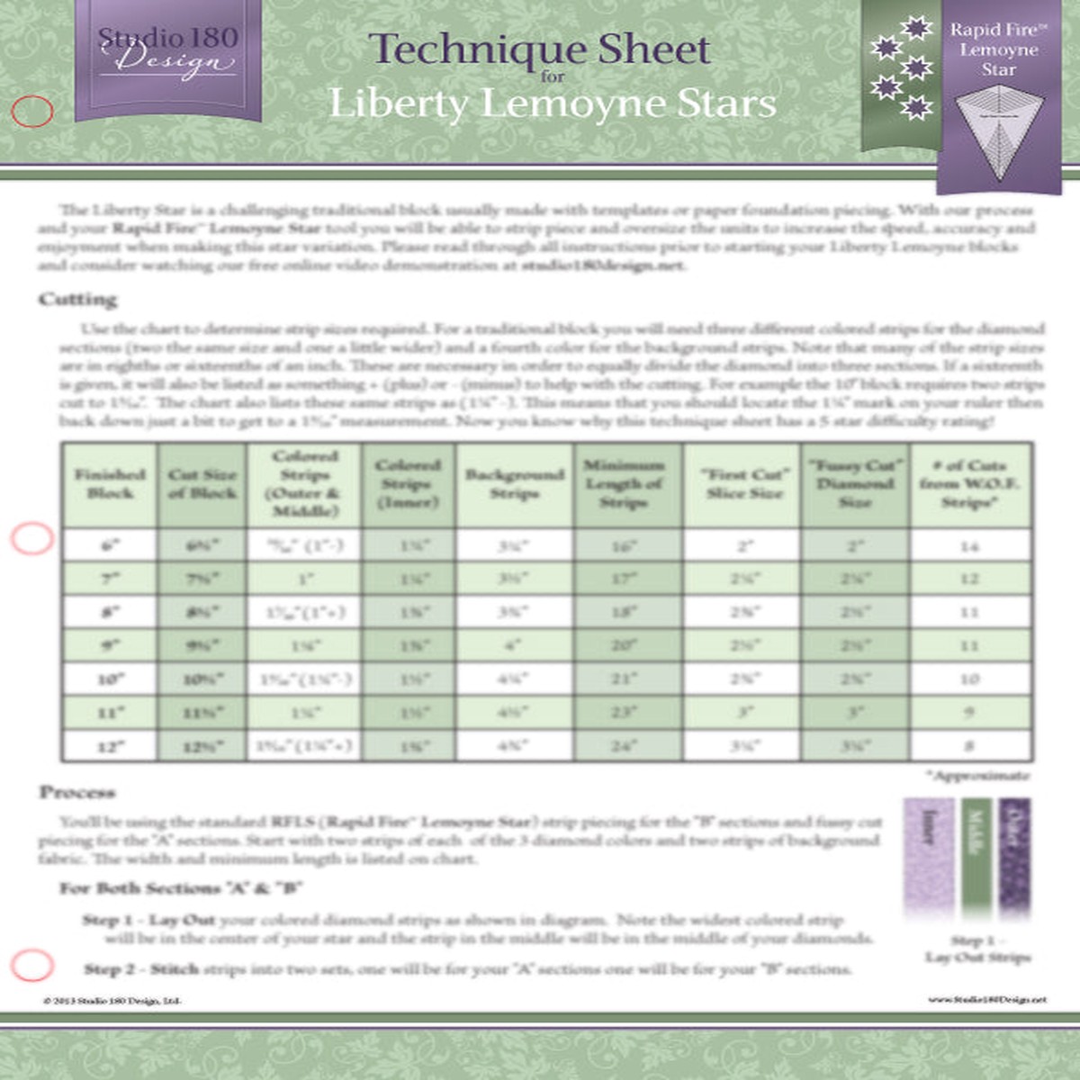 Studio 180 Design Liberty Lemoyne Stars Technique Sheet DTEC11