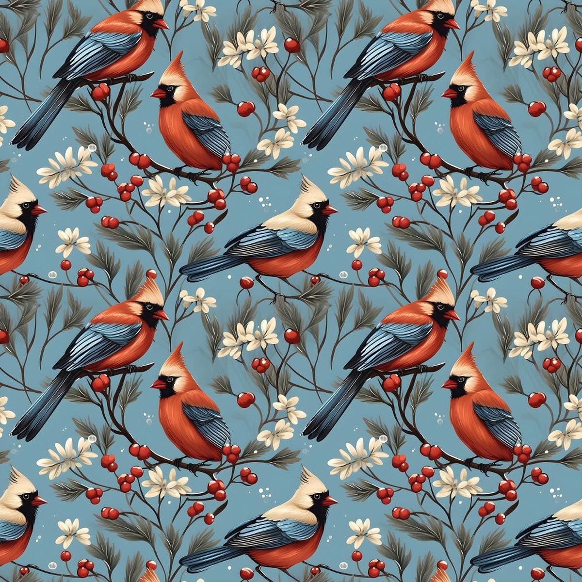 Christmas Cardinals Pattern 5 Fabric
