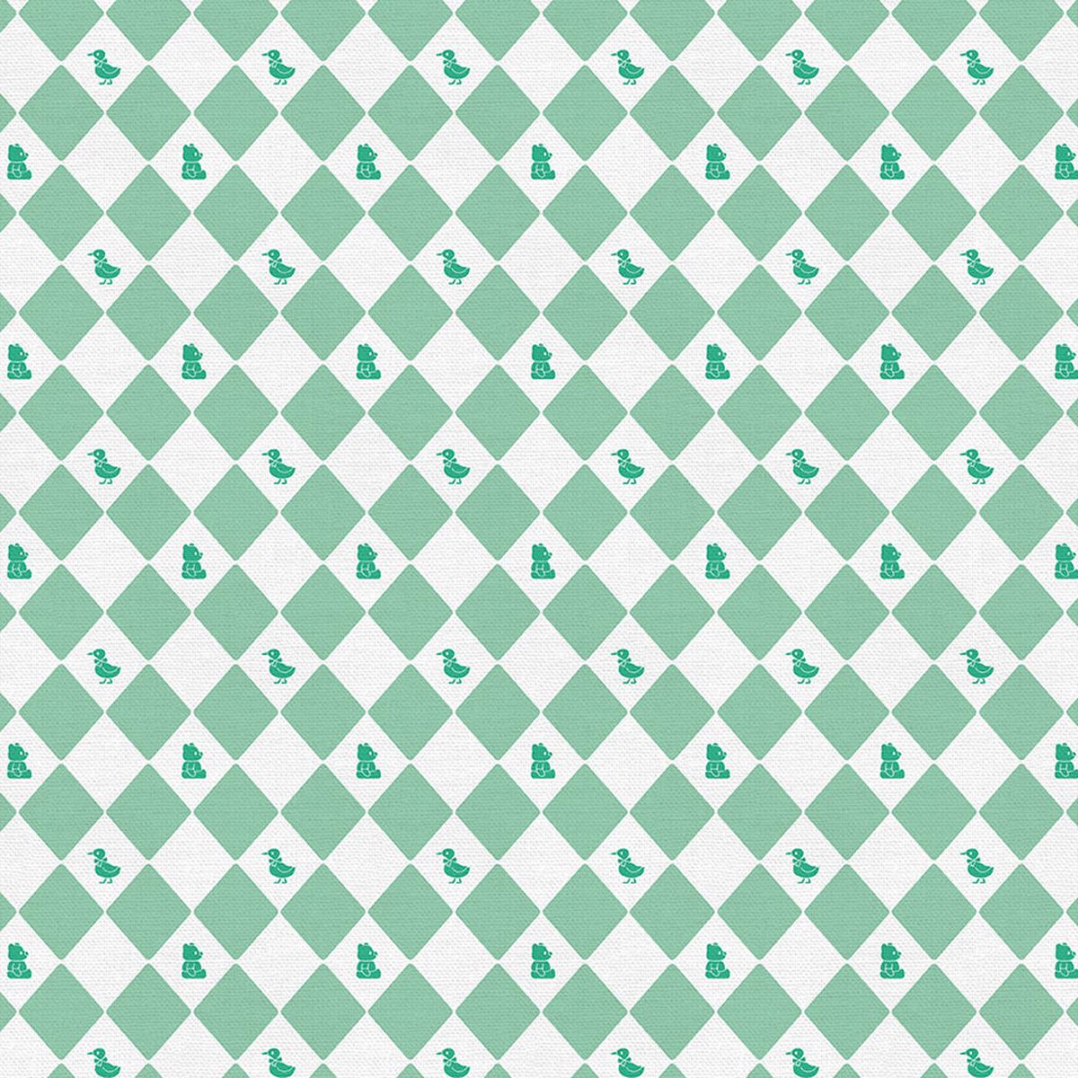 Bear & Duck Diamonds - Green - Double Gauze