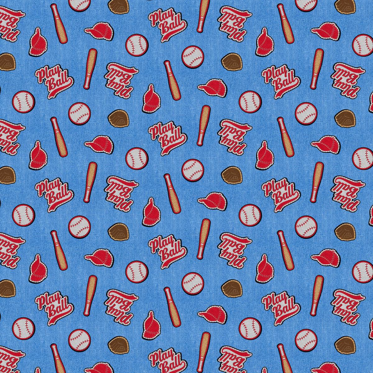 Baseball - Light Blue - Quilting Cotton