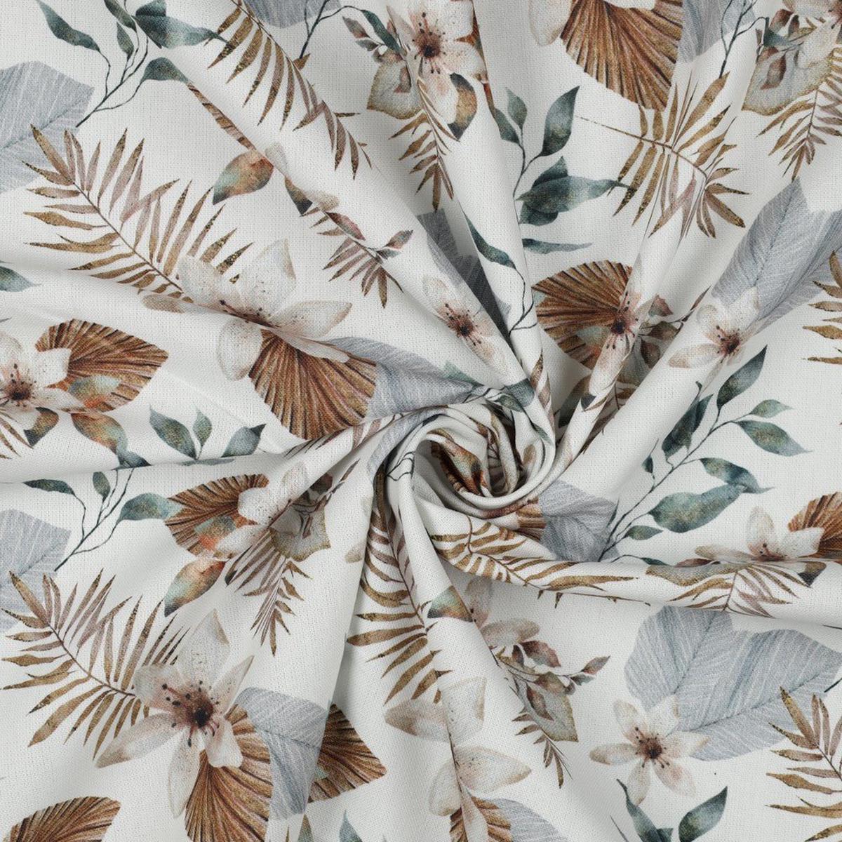 Canvas fabric - tropical leaves on a white background 190 g/m