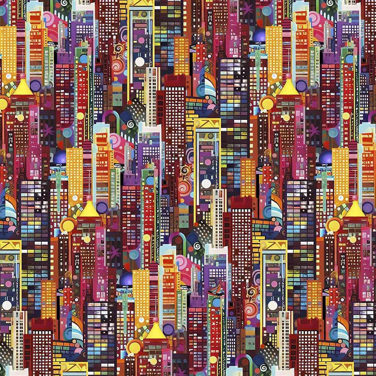 Blank Quilting - Metro Mirage by Ray Heere - Digitally Printed - City Skyscrapers - Red - Yardage