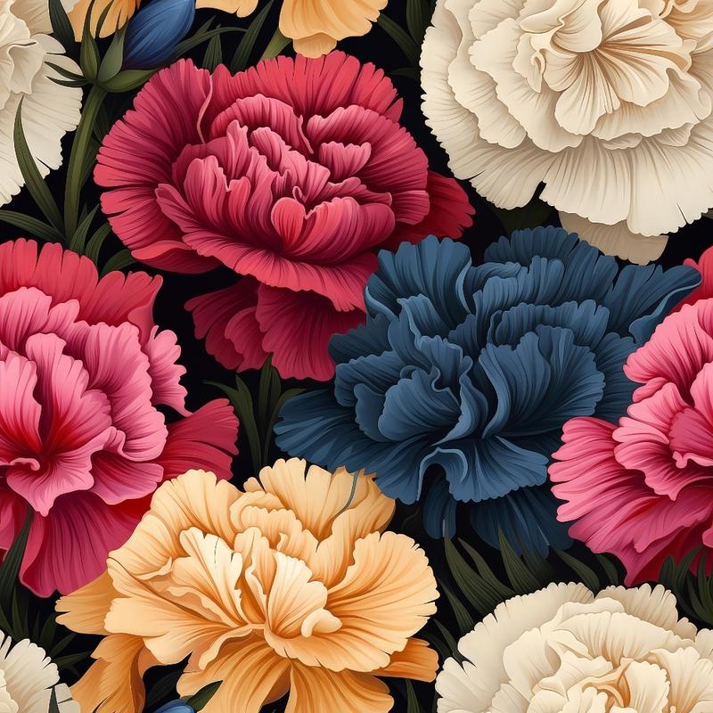 Colorful Carnation Flowers Pattern 11 Quilting Cotton Fabric