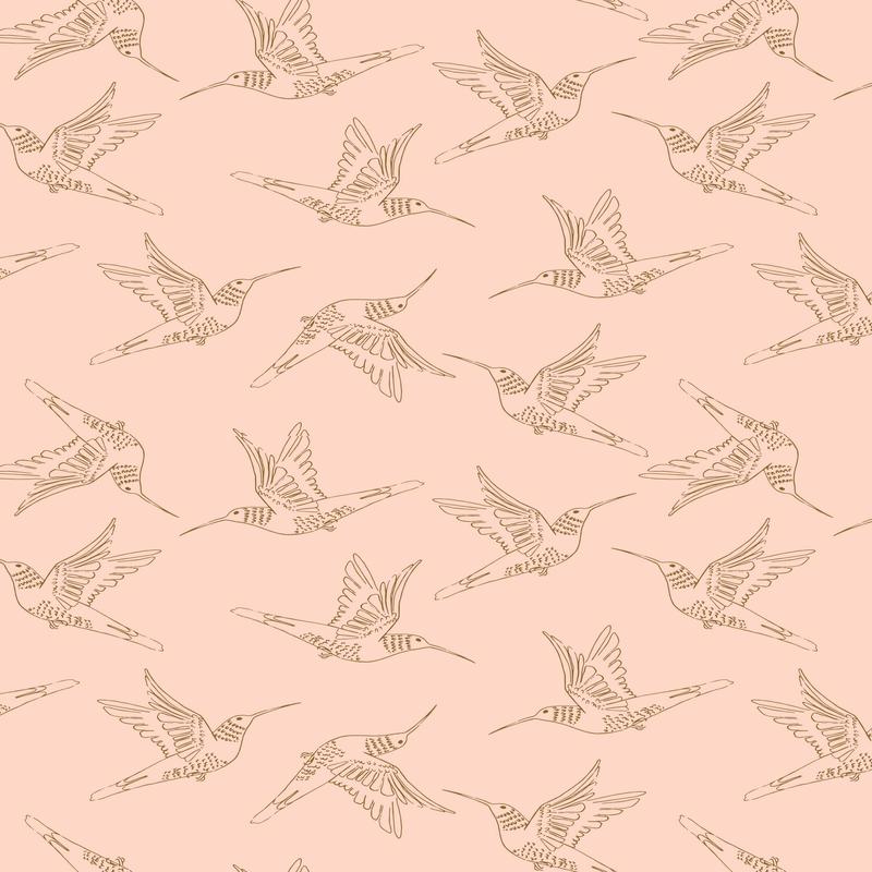 Serenity Blooms Hummingbird Dance By Ginger Deverell For Poppie Cotton Peach / Metallic Gold