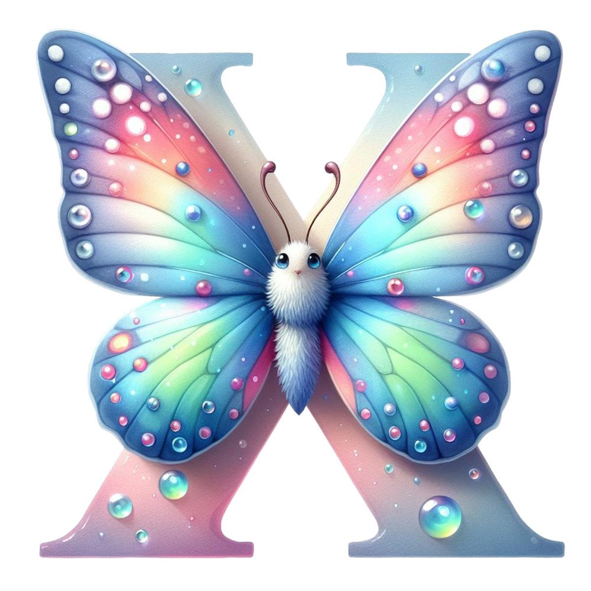 Watercolor Butterfly Letter X Fabric Panel