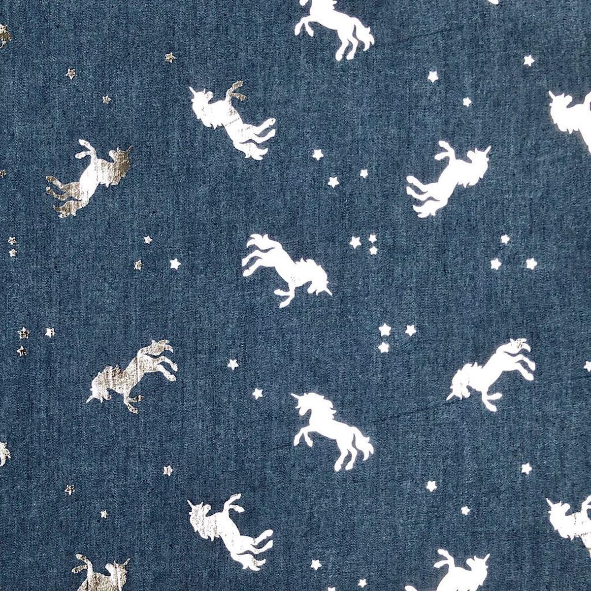 Silver Unicorn Chambray Denim Fabric