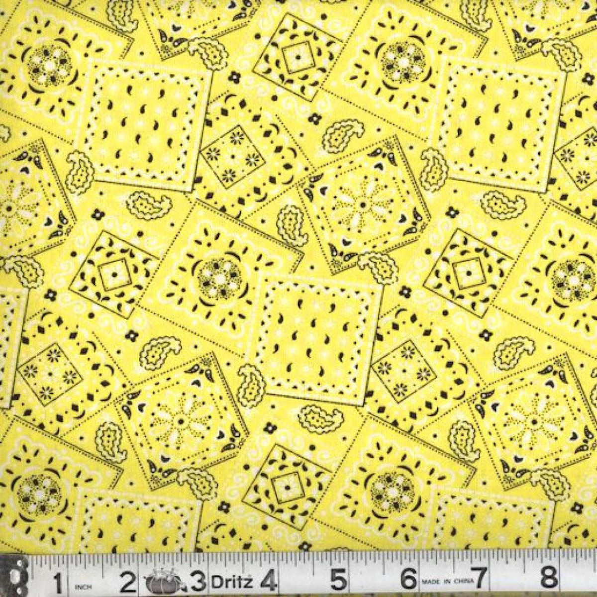 Yellow Blazin' Bandana Paisley Cotton Fabric