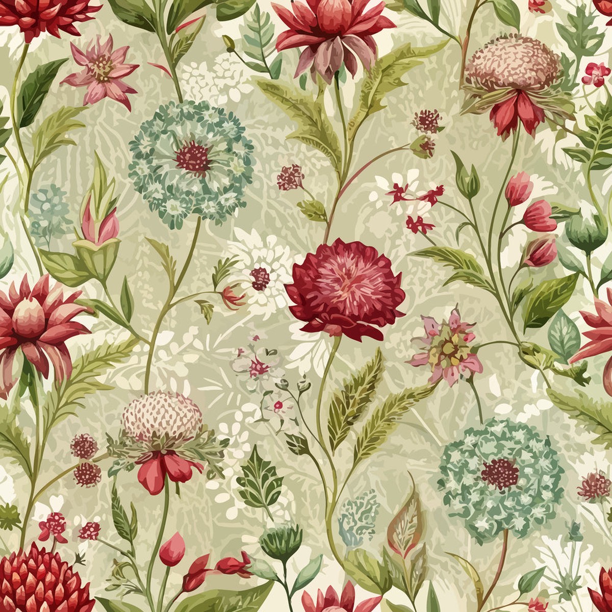 Art Nouveau Burnet Flowers Pattern 1 Quilting Cotton Fabric