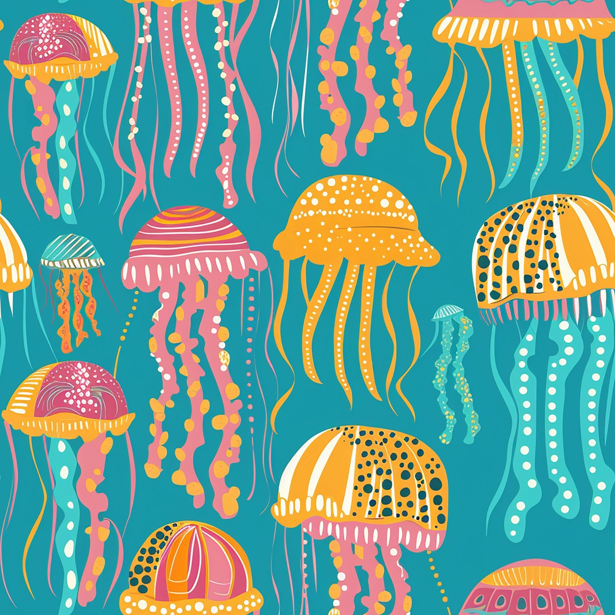 Happy Jellyfish Pattern 6 Quilting Cotton Fabric