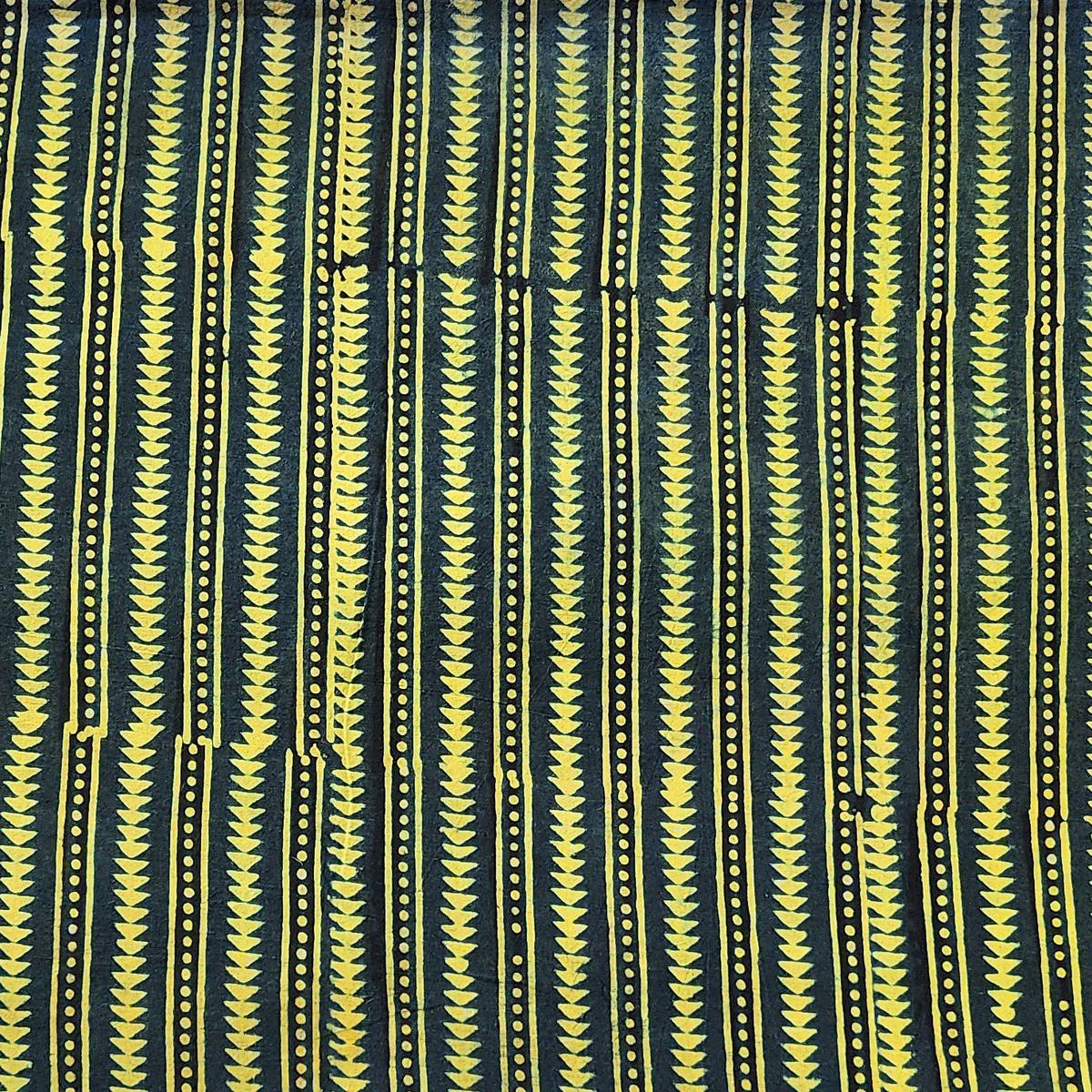 Pure Cotton Ajrak Dark Green With Border Stipes Hand Block Print Fabric