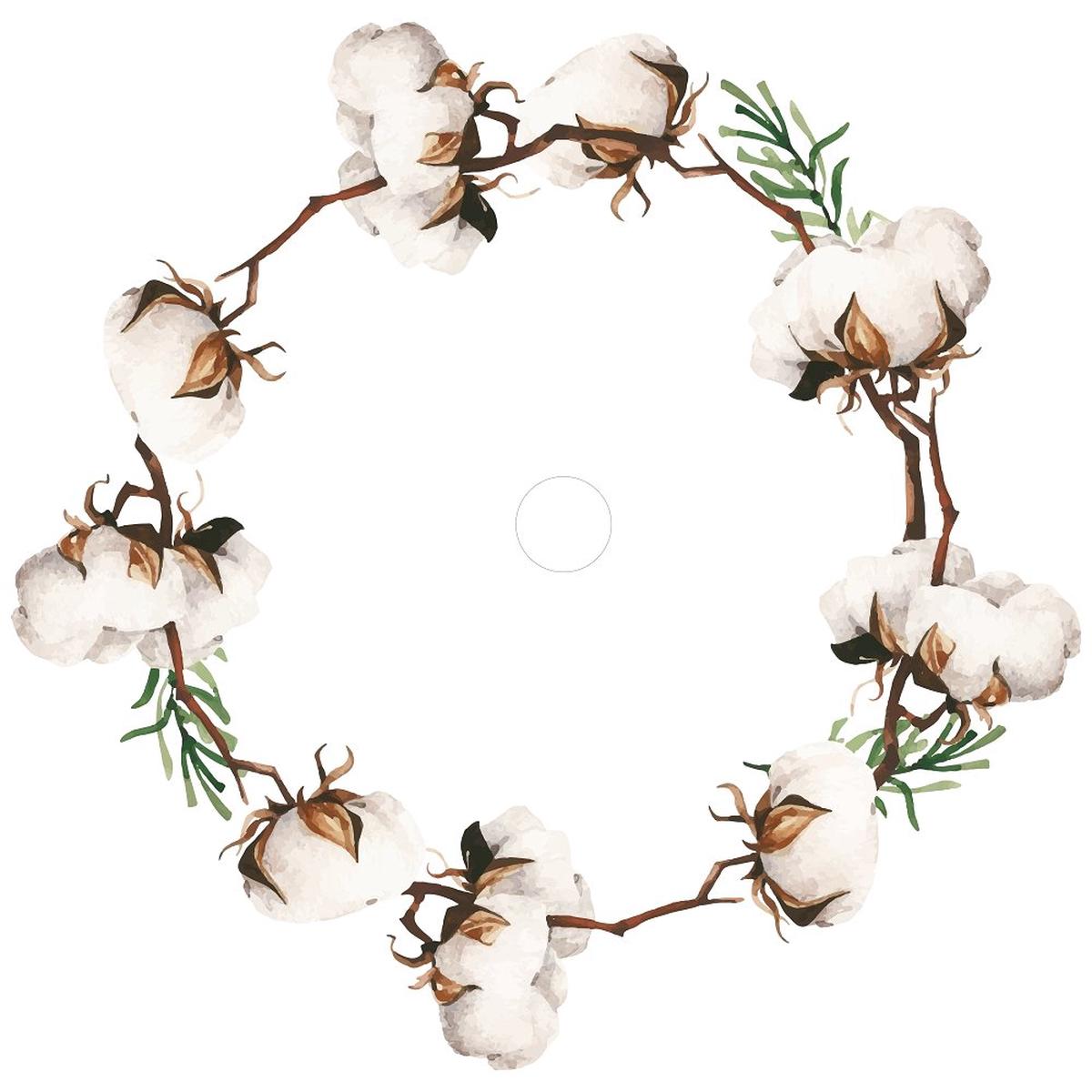 Cotton Flowers Green Branches Tree Skirt Fabric Panel