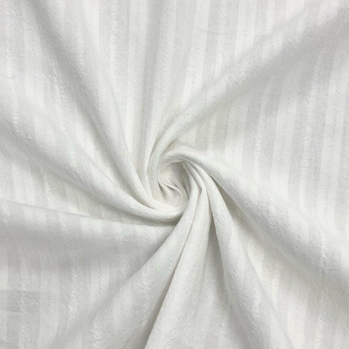 Cream Striped Embroidered Cotton Fabric
