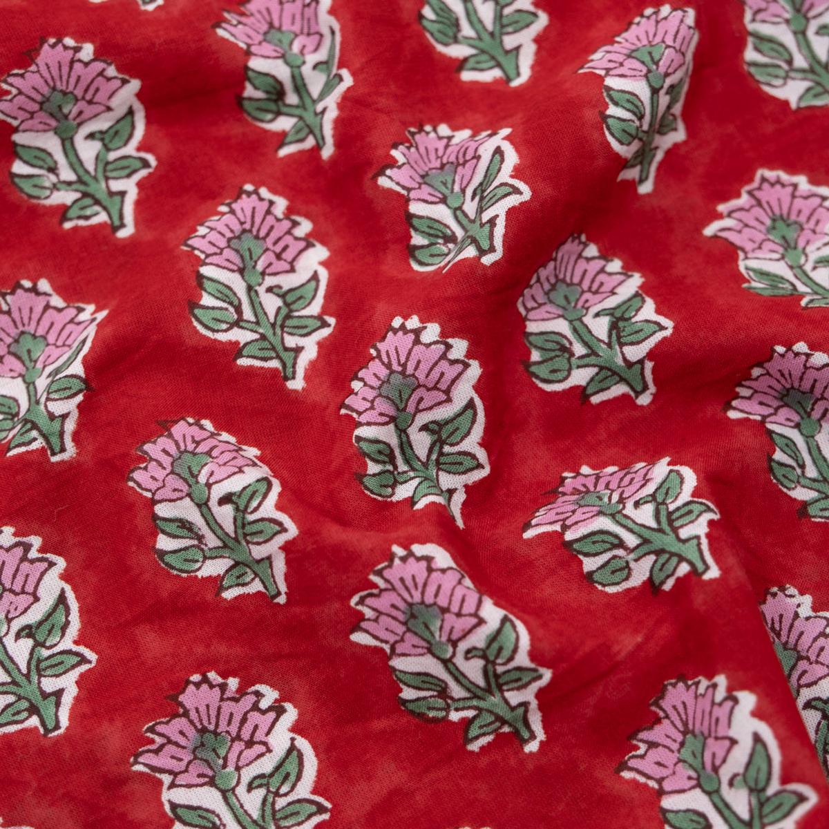 Bloom Block Printed Organic Cotton Batiste - Crimson/Pink