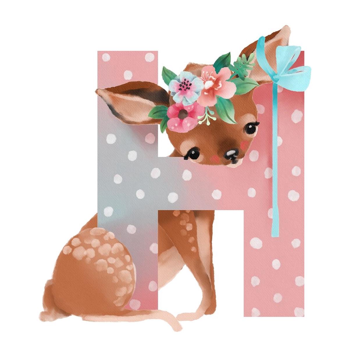 Happy Deer H Fabric Panel