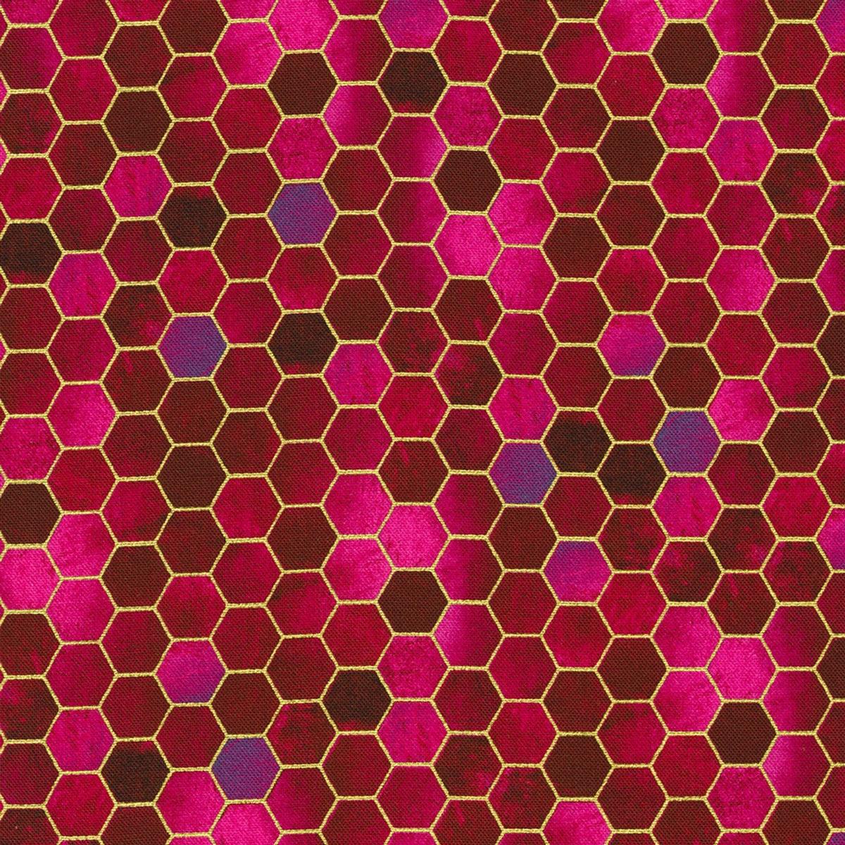 Robert Kaufman Fabrics - Golden Vibes Fuchsia Marble Hexagons SOLD BY THE HALF-YARD