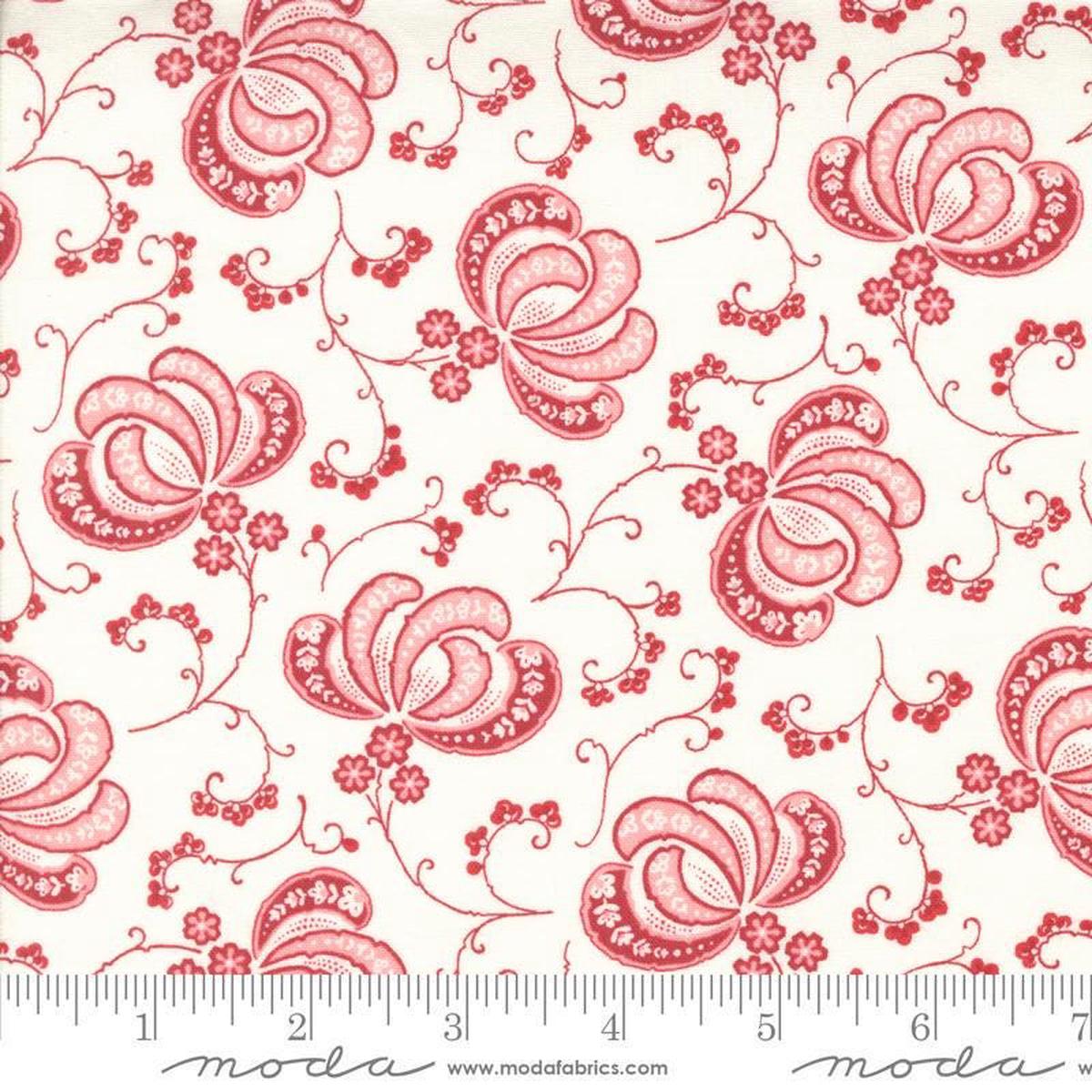 SALE Hollyhocks Roses Bloom 3051 Jasmine Rose - Moda Fabrics - Blossoms Leaves Flowers - Quilting Cotton Fabric