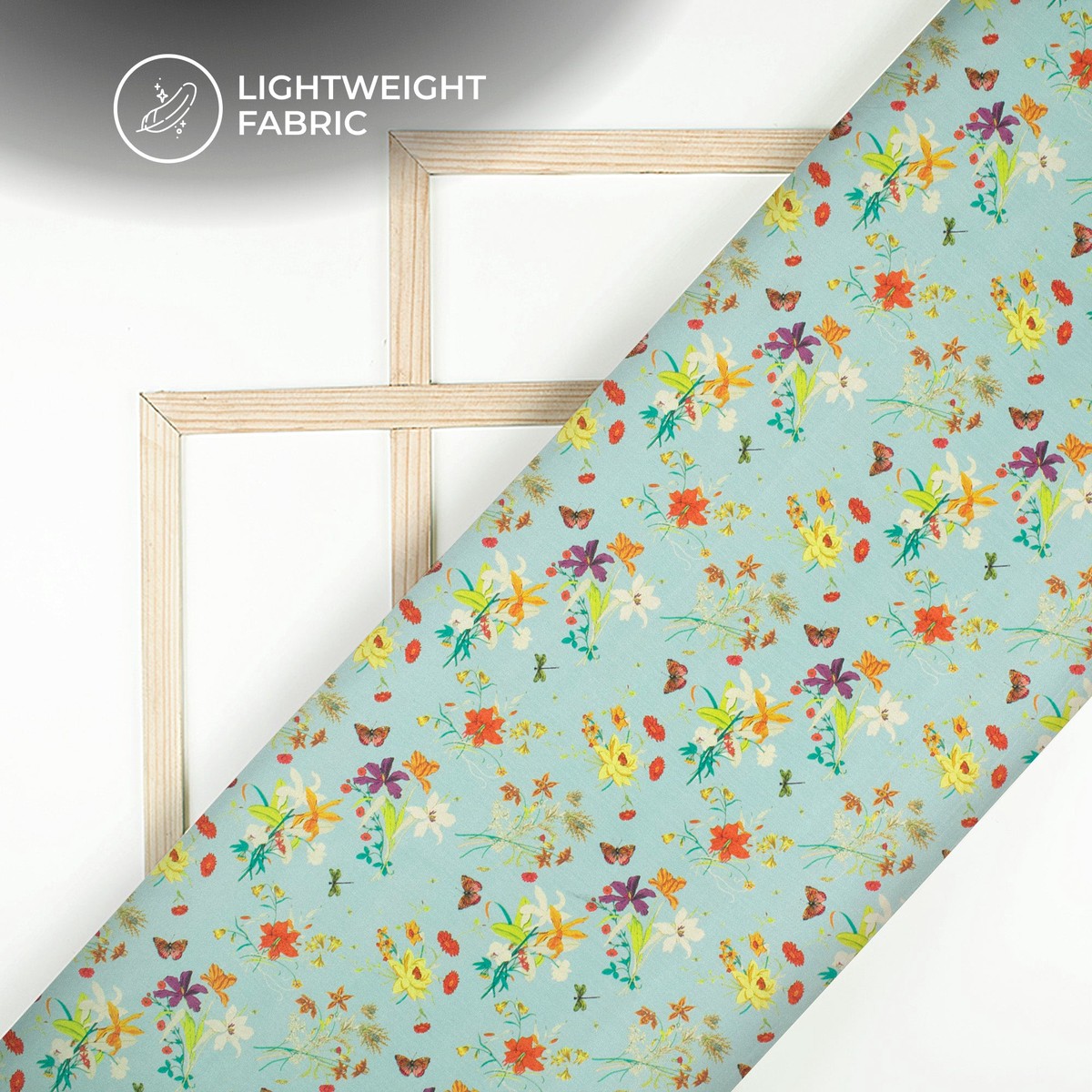 Cadet Blue Floraldigital Print Poly Chinnon Chifon Fabric
