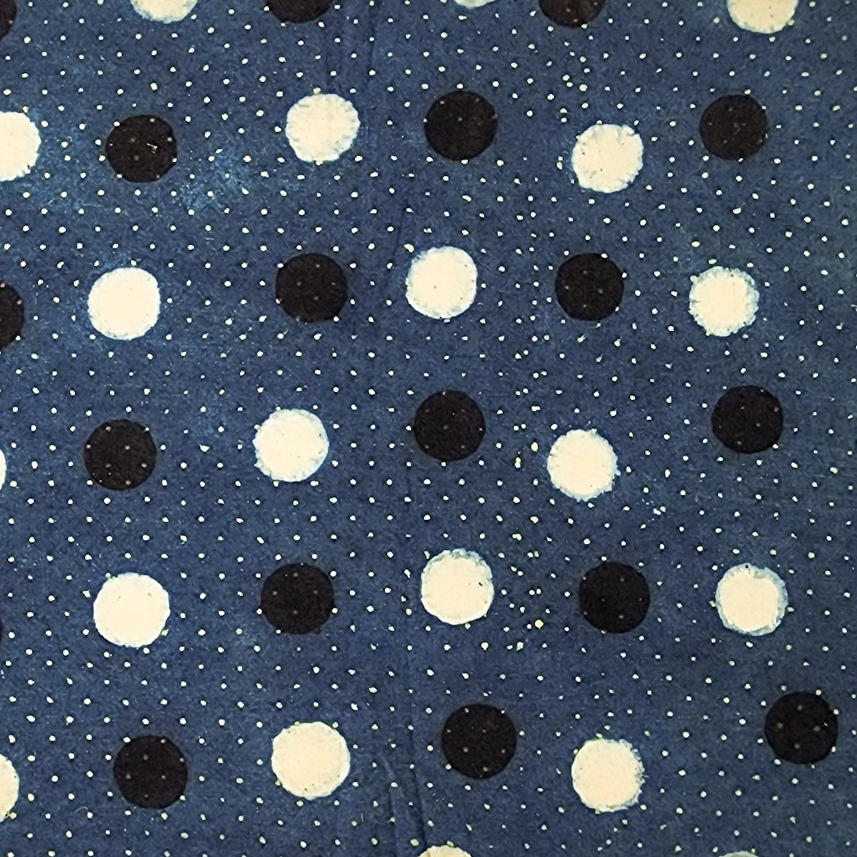 Pure Cotton Ajrak Blue With Tiny Dots And White And Black Polka Dots Hand Block Print Fabric