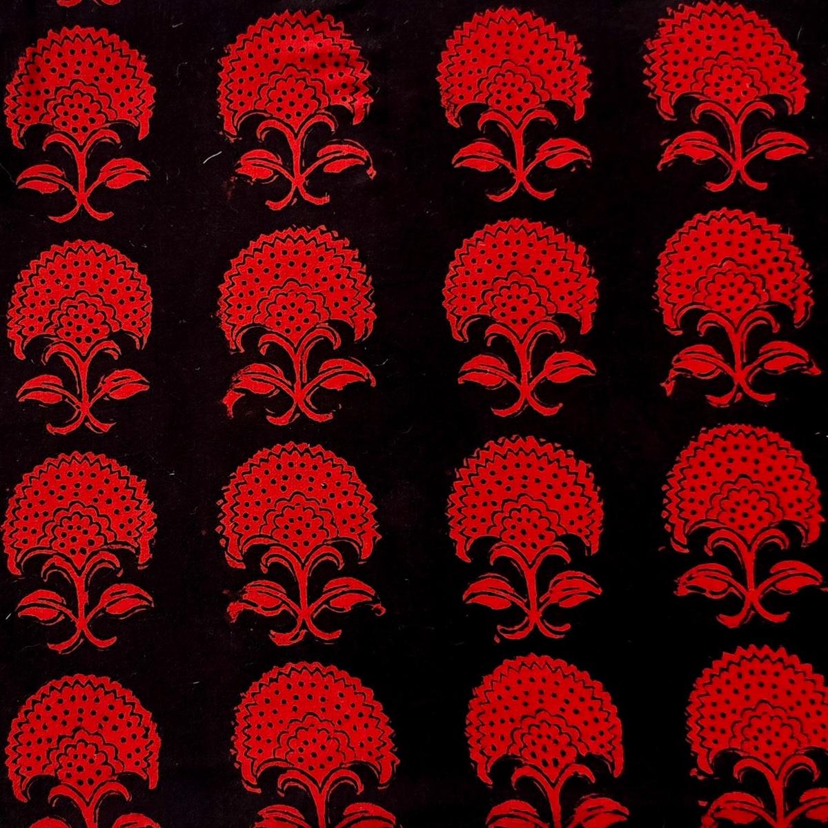 Pure Cotton Bagh Black And Orange Flower With Border Hand Block Print Fabric