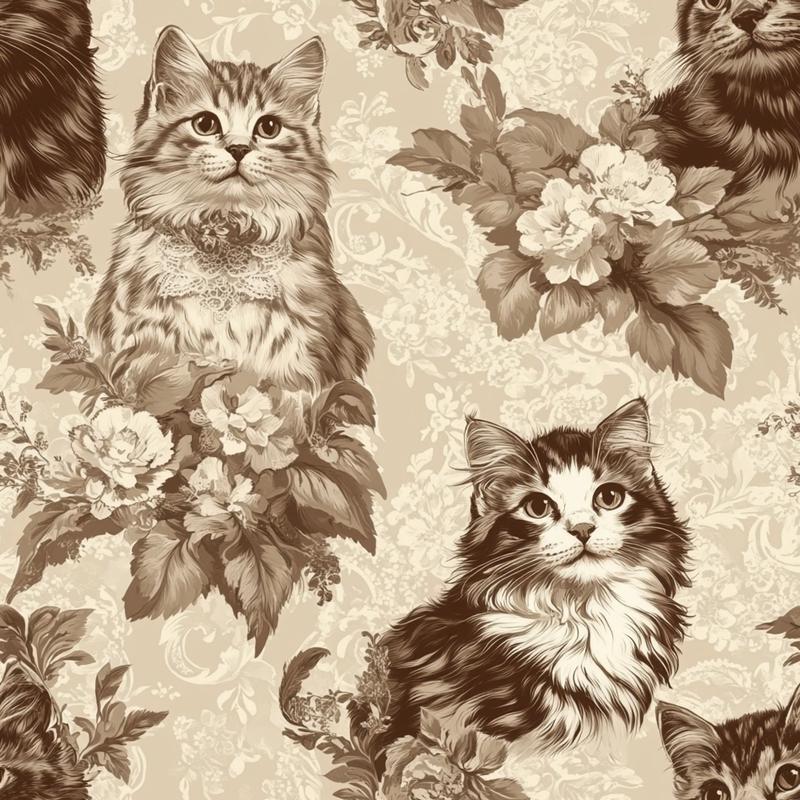 Vintage Cats With Lace Pattern 4 Quilting Cotton Fabric