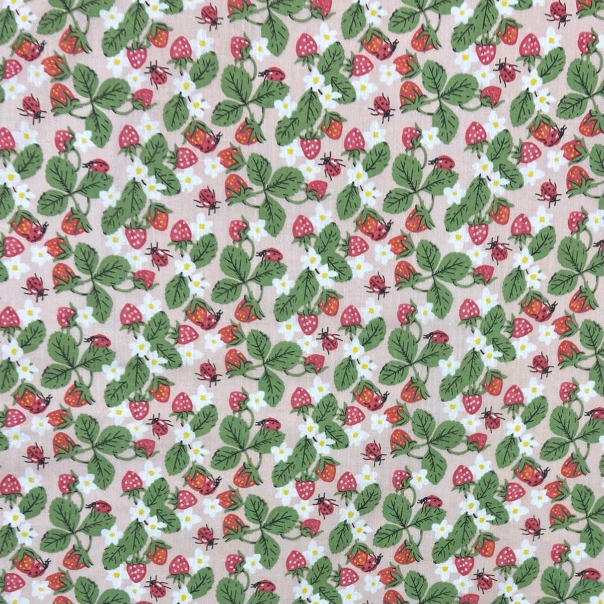 Ladybirds and Strawberries Polycotton Fabric