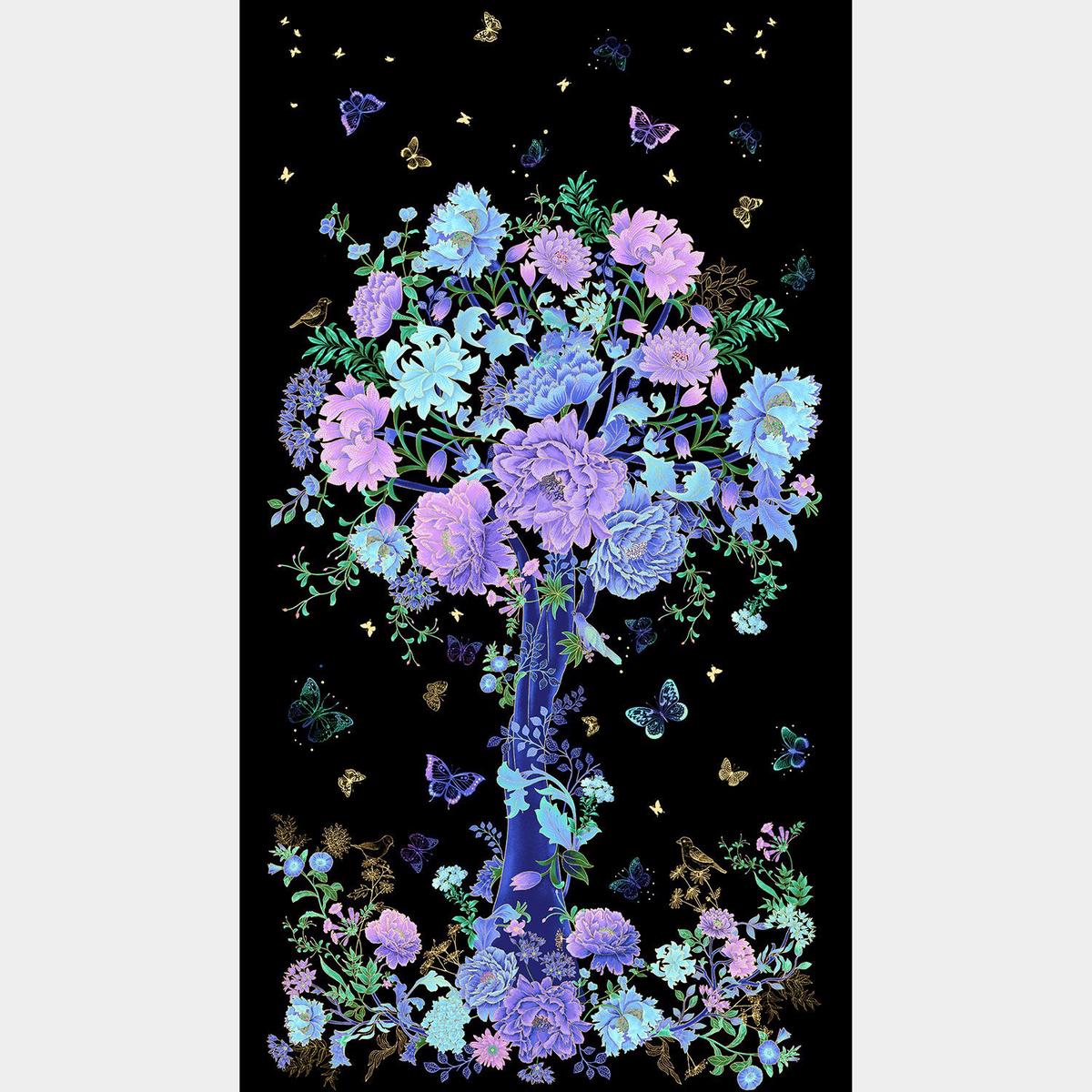 Luminous - Floral Tree Black Metallic Panel
