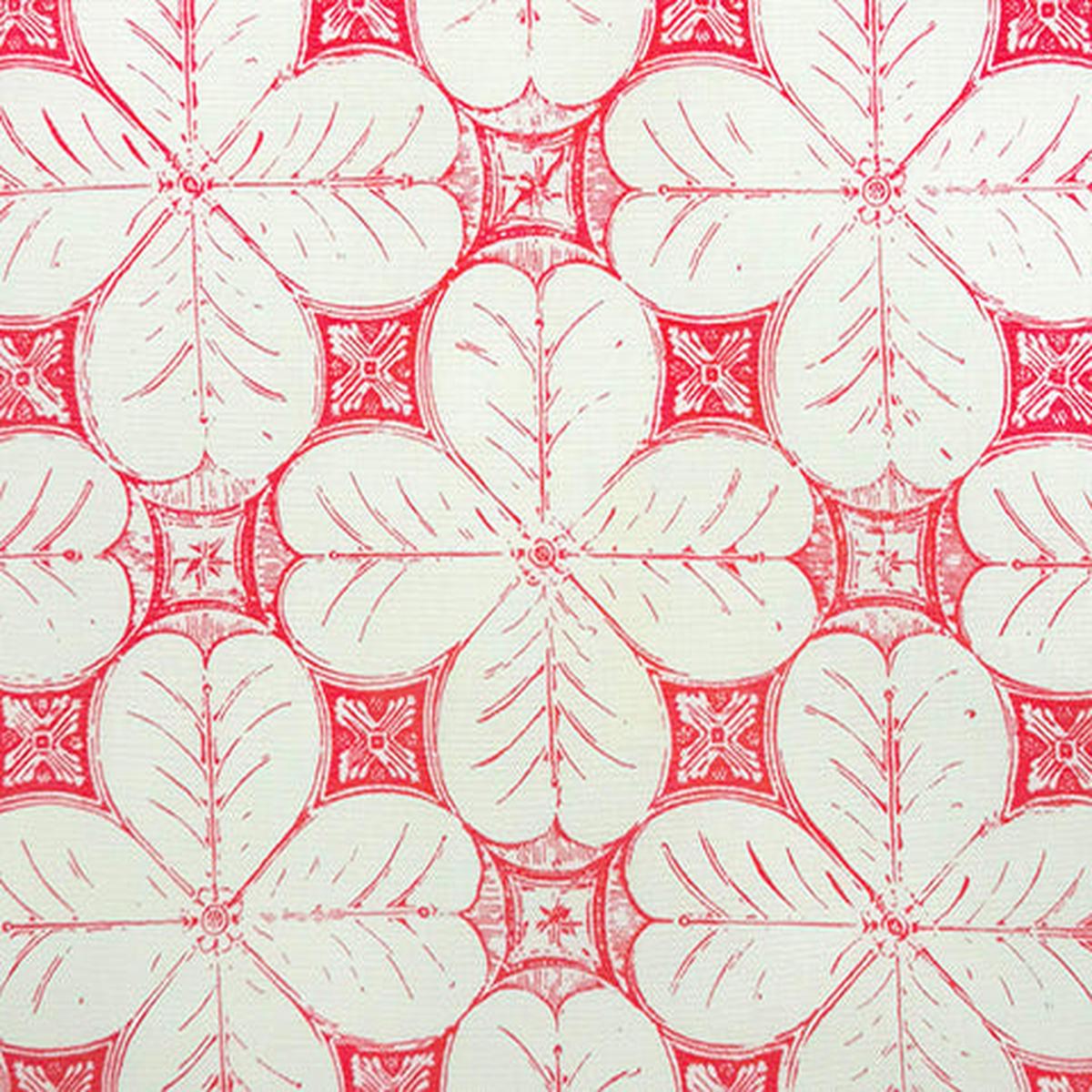China Seas Fabric: China Flower - One Color - Pink on White Belgian Linen / Cotton