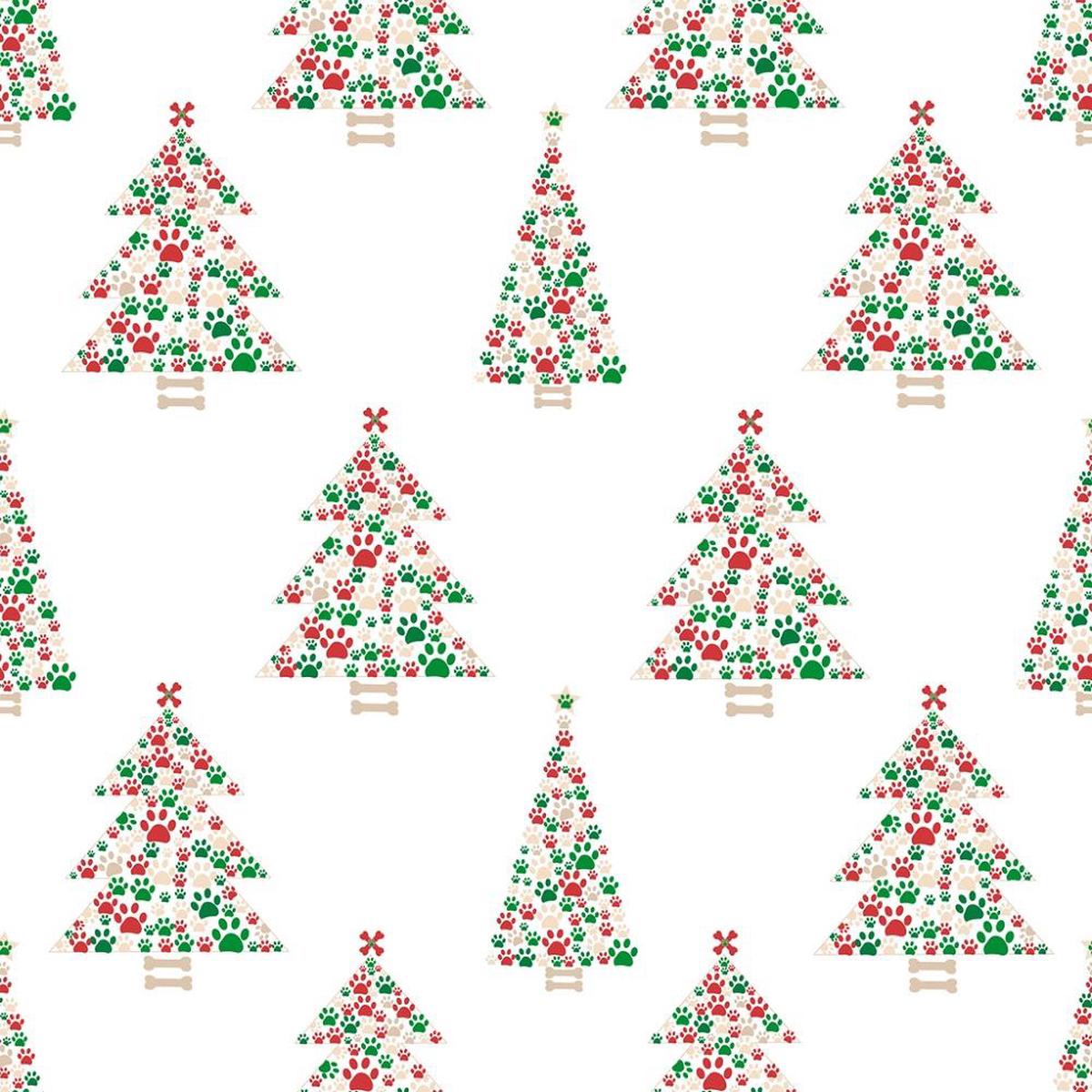 Paw Print Christmas Trees Fabric