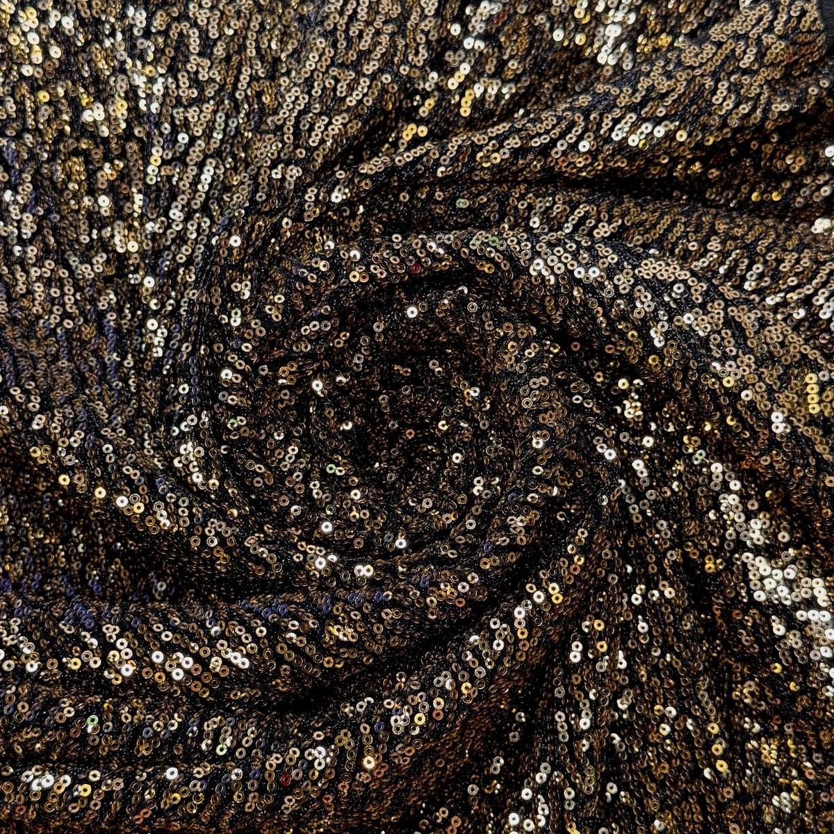 Brass Setting - Metallic Sequins Poly/Metallic Knit - Gold/Black - 0.9M Bundle