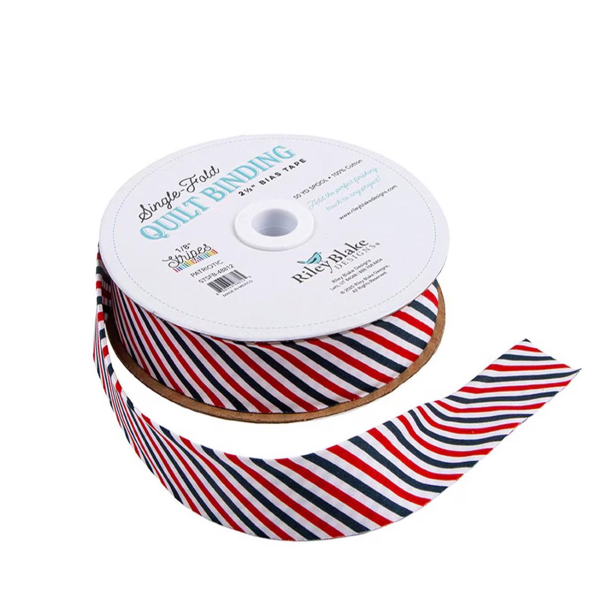 Riley Blake Designs Single-Fold Quilt Binding 1/8" Tonal Stripe Patriotic