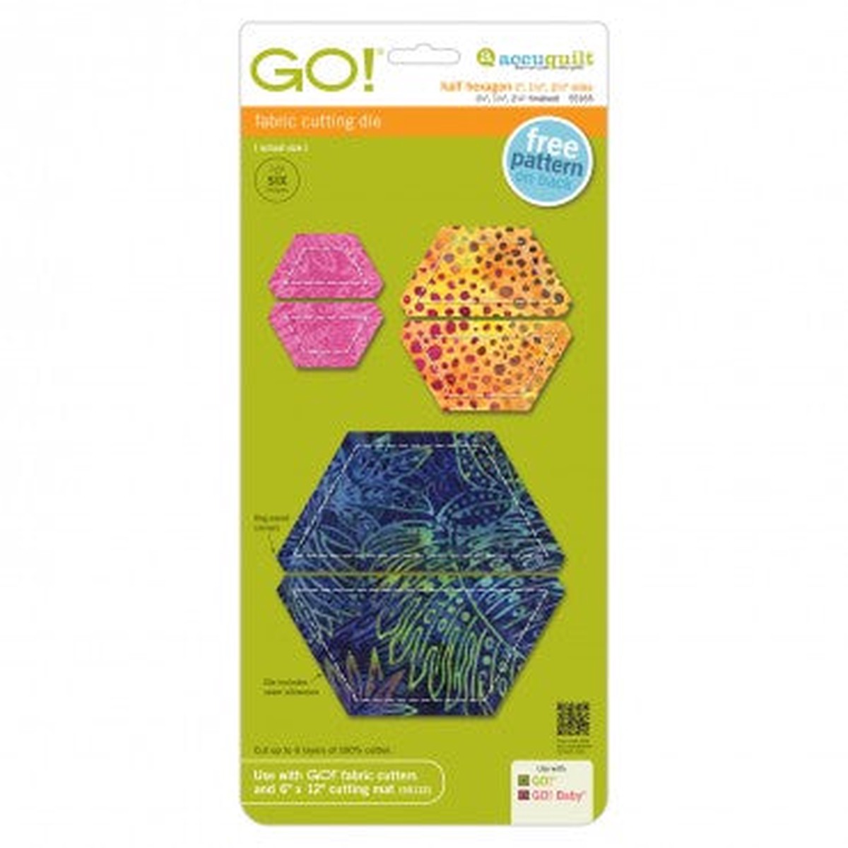 AccuQuilt GO! Die Half Hexagon 1", 1 1/2", 2 1/2" Sides (3/4", 1 1/4", 2 1/4" Finished) 55165