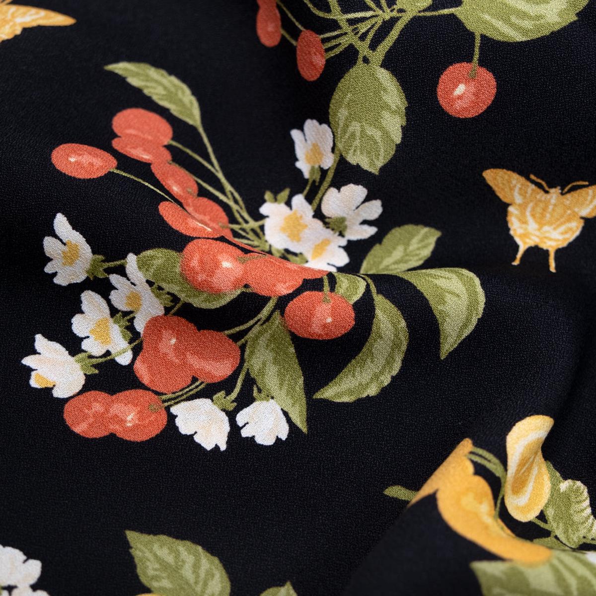 Deadstock Fruit Medley Viscose Crepe - Black/Multi