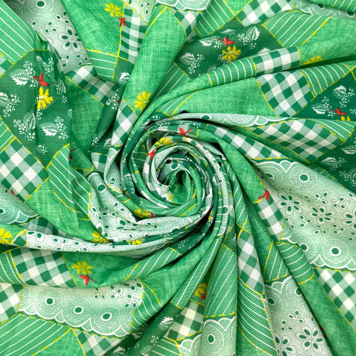 Green Thimble - Vintage Cotton Woven - Green/Yellow Floral - 2.65M Bundle