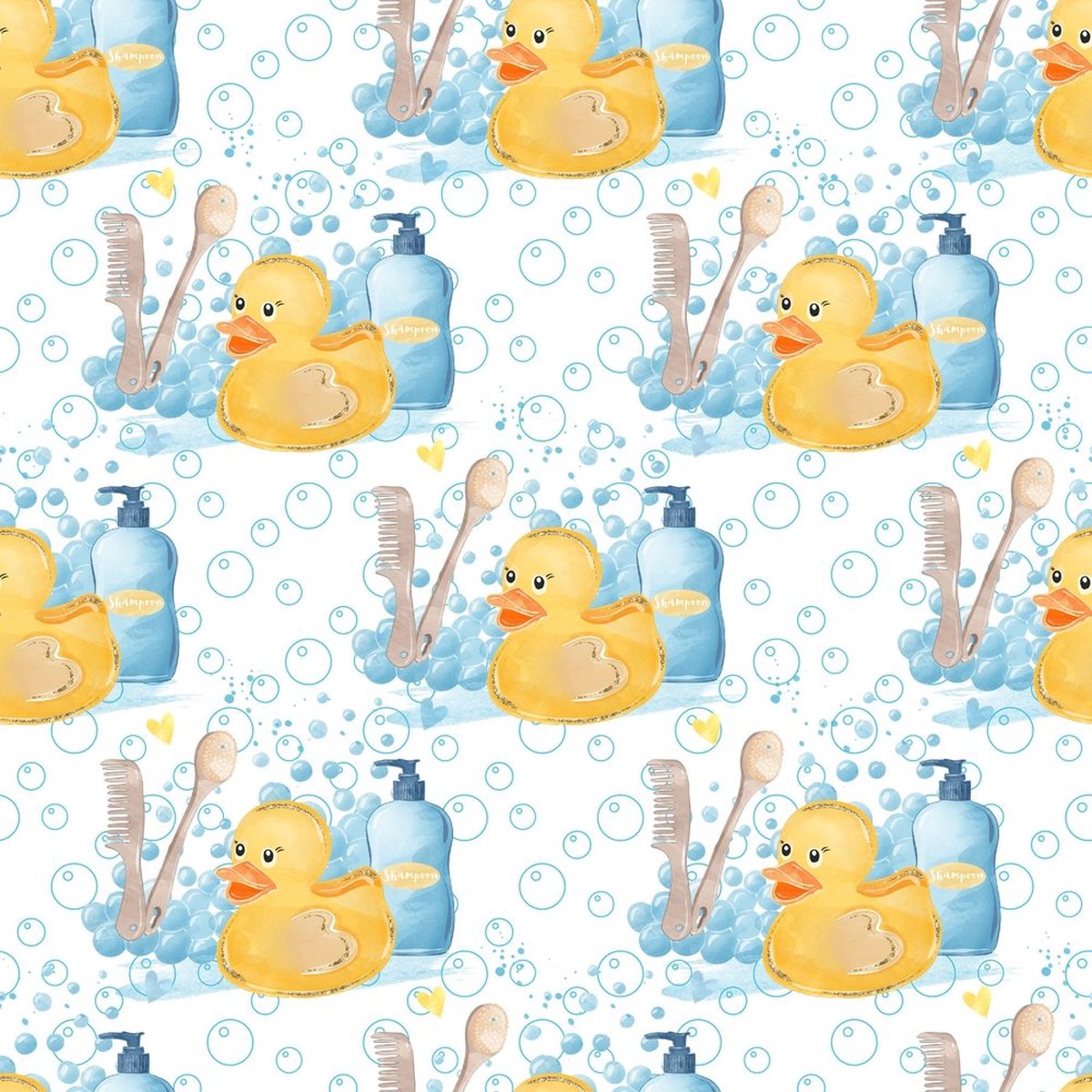 Watercolor Rubber Ducks 4 Fabric - White